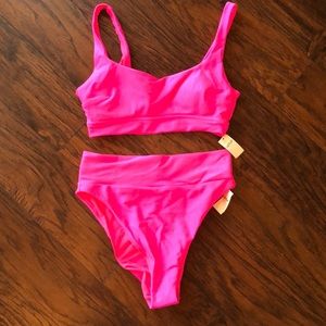 NWT Aerie ribbed Miami pink high waisted bikini!